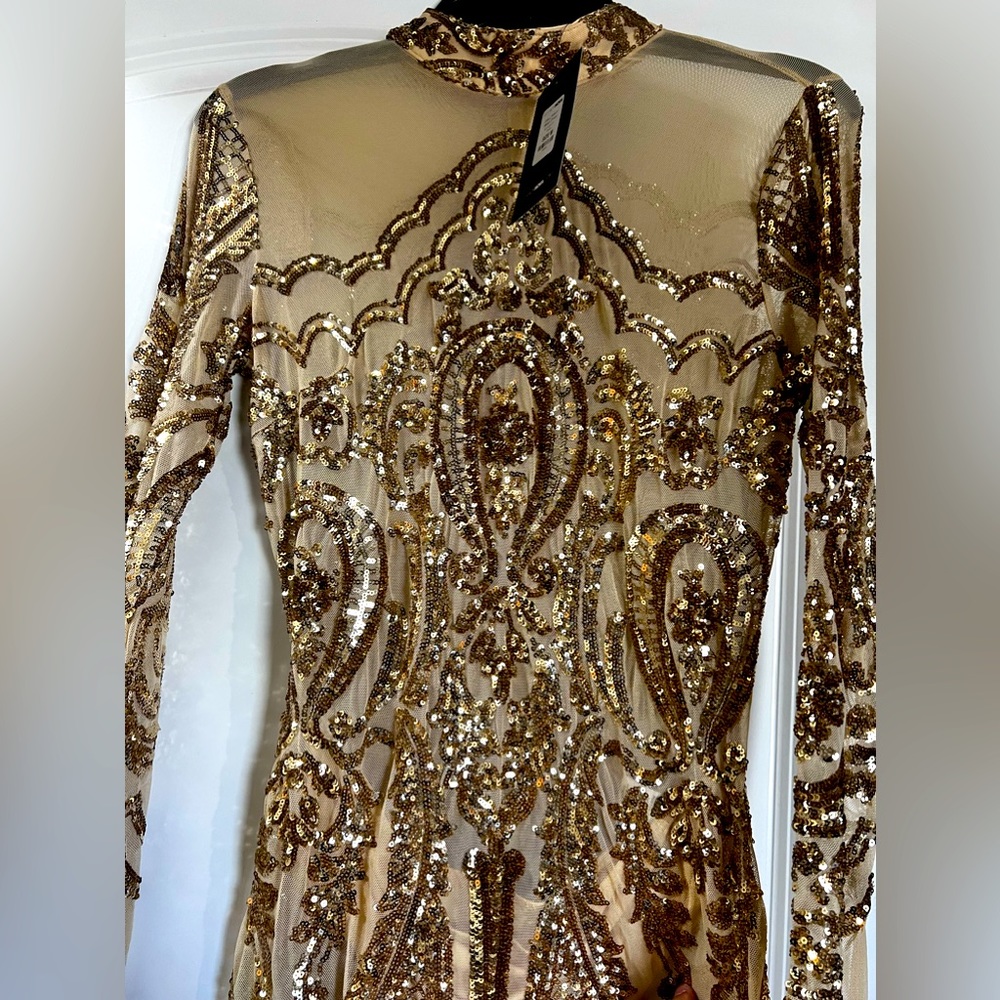 Party dress, fitted, fashion nova sequin gold dress
